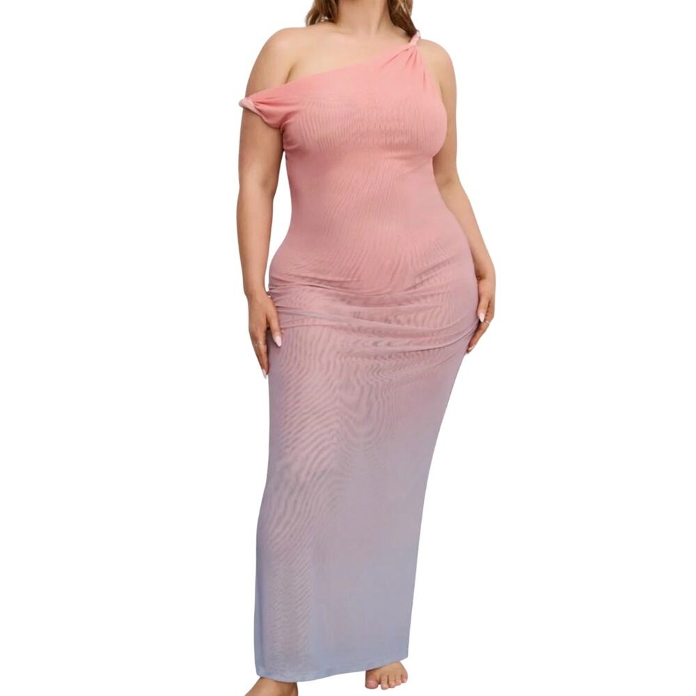 $129 The Good American Twist Shoulder Ombre Pink to Lavender Maxi Dress 4XL NWT